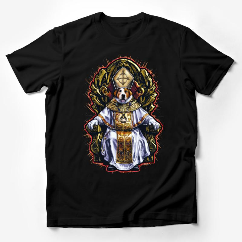 Funny Dog Pope Graphic Tee, Novelty Religious Humor T-Shirt, Unisex Adult Clothing, Unique Dog Lover Gift Male T-Shirt