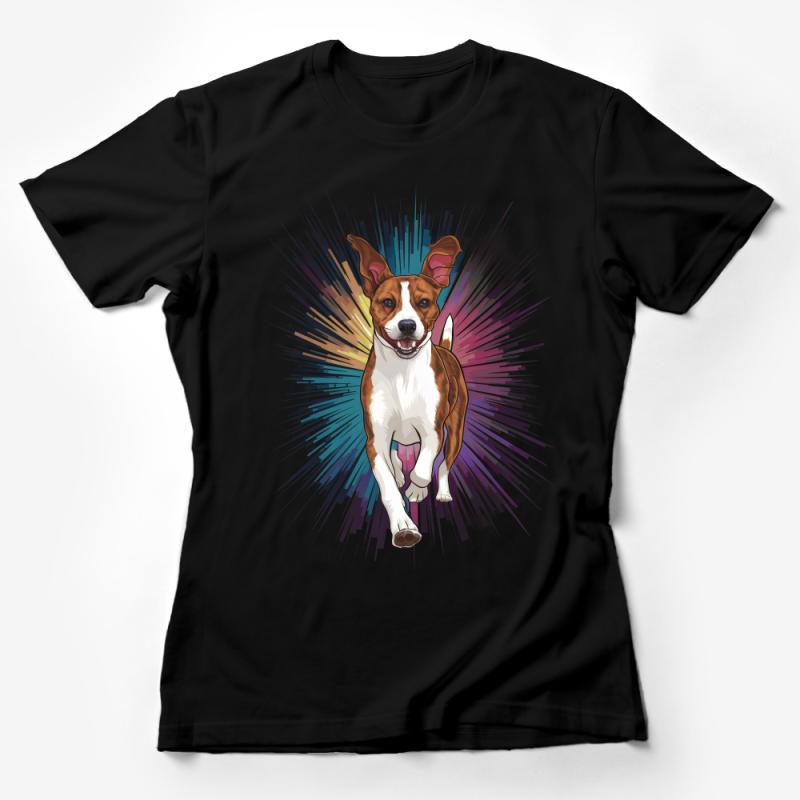 Colorful Dog Illustration T-Shirt, Vibrant Pop Art Style Beagle Tee, Unisex Graphic Shirt for Pet Lovers Female T-Shirt