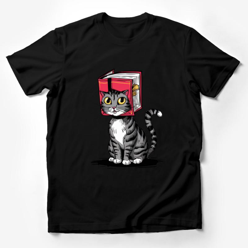 Whimsical Cat in Book Headband T-Shirt, Cute Bookish Tabby Cat Tee, Literary Kitten Lover Gift, Unisex Graphic Tee Male T-Shirt