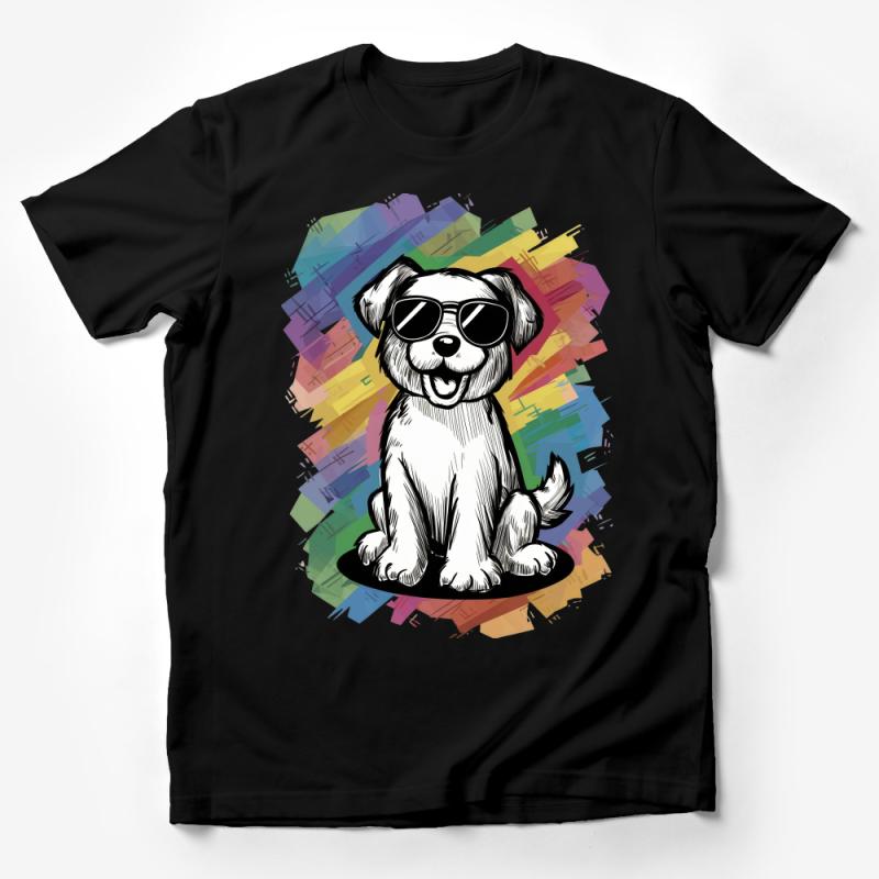 Dog in Sunglasses T-Shirt, Colorful Abstract Pet Art, Unisex Fashion Tee, Gift for Dog Lovers, Summer Casual Cool Dog Shirt Male T-Shirt