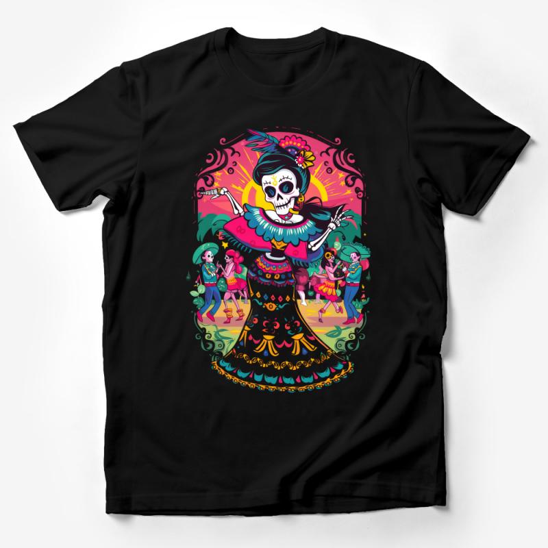 Day of the Dead T-Shirt, Dia de los Muertos Tee, Sugar Skull Graphic Top, Floral Skeleton Design, Mexican Festival Clothing, Unisex T-Shirt Male T-Shirt