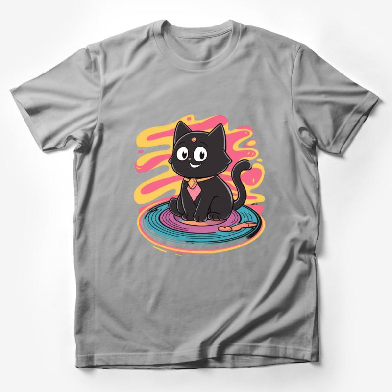 Cute Black Cat on Colorful Abstract Background, Unisex Graphic Tee, Casual Short Sleeve T-Shirt Male T-Shirt