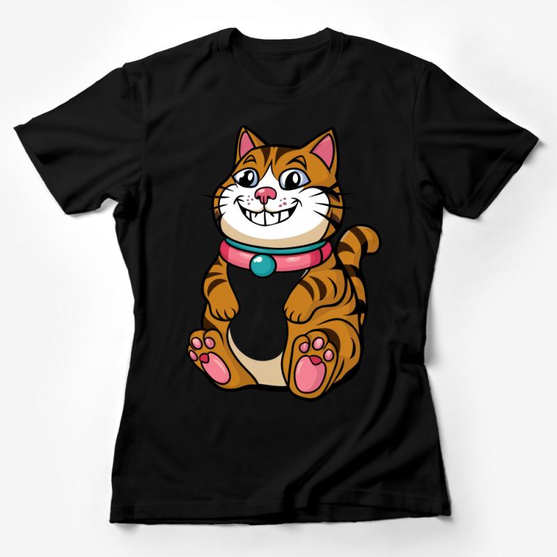 Cute Cartoon Cat T-Shirt, Striped Kitty Graphic Tee, Fun Animal Illustration Shirt, Casual Unisex Apparel Female T-Shirt