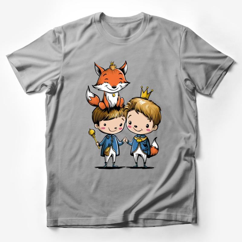 Cute Fox Prince Kids T-Shirt, Cartoon Royal Friends Tee, Boys and Girls Clothing, Whimsical Animal Shirt for Children Male T-Shirt