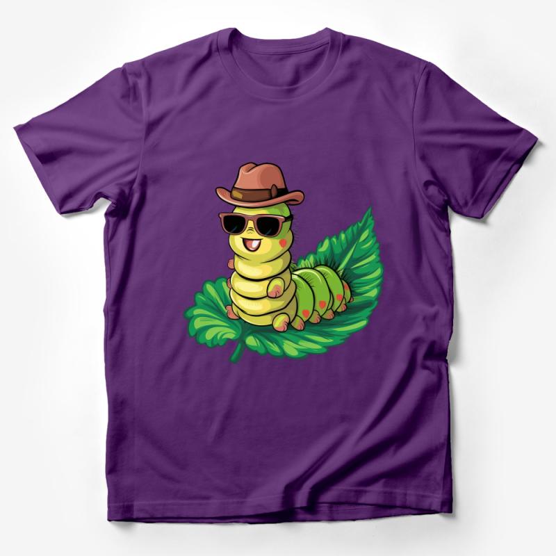 Cool Caterpillar Cartoon T-Shirt, Funny Bug with Hat and Sunglasses, Unisex Tee, Casual Streetwear, Unique Graphic Shirt Male T-Shirt