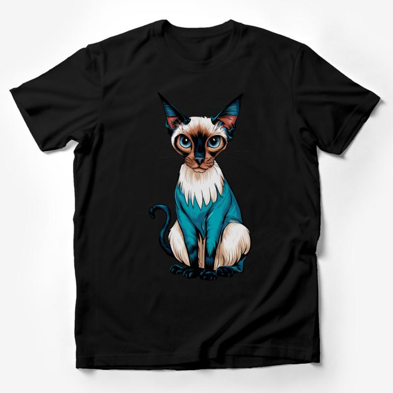 Unique Siamese Cat T-Shirt, Blue Cat Illustration Tee, Cartoon Cat Lover Shirt, Feline Art Top, Cool Cat Graphic Tee for Adults Male T-Shirt