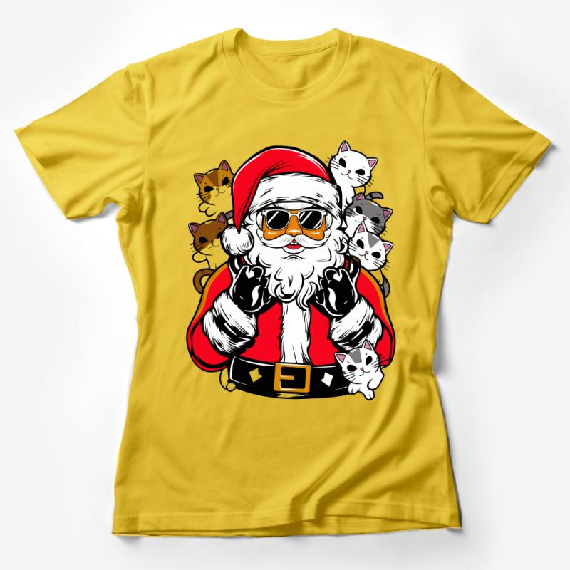 Santa Claus with Cute Cats T-Shirt, Christmas Kitten Lover Gift, Unisex Holiday Tee, Festive Cat Santa Shirt, Casual Xmas Apparel Female T-Shirt