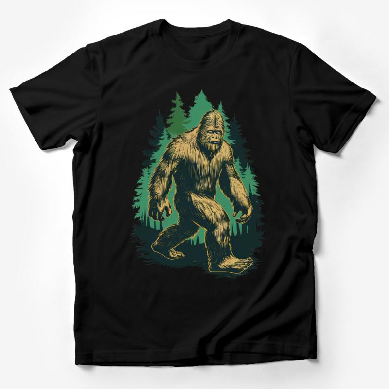 Bigfoot Graphic Tee, Forest Scene Unisex T-Shirt, Cryptid Creature Shirt, Nature and Myth Enthusiasts Apparel, Unique Sasquatch Top Male T-Shirt