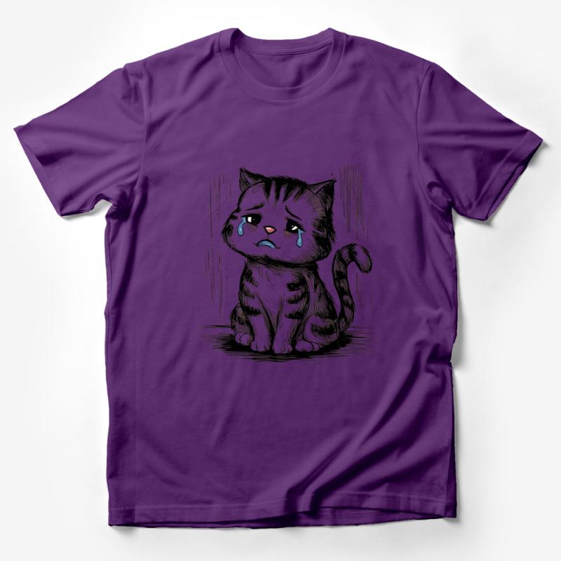 Cute Crying Cat T-Shirt, Adorable Kitten Sketch Tee, Animal Lover Soft Cotton Shirt, Unisex Graphic Tee, Cat Mom Gift Idea Male T-Shirt