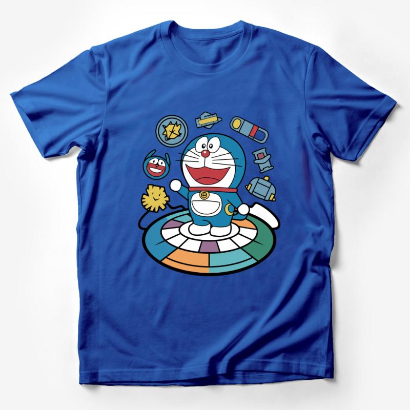 Colorful Animated Robot Cat T-Shirt, Fun Cartoon Character Tee, Kids and Adults Unisex Apparel Male T-Shirt