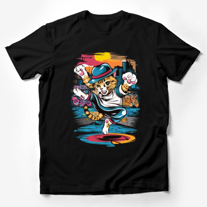 Hip Hop Cat T-Shirt, Funky Street Style Feline, Urban Cat Dancer Top, Unisex Cool Cat Tee Male T-Shirt