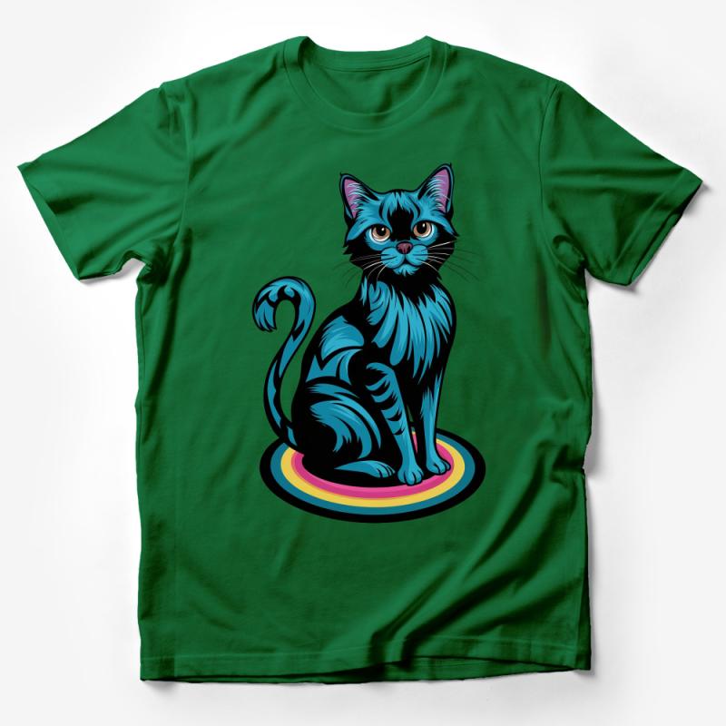 Blue Cat T-Shirt, Vibrant Feline Graphic Tee, Unisex Cat Lover Shirt, Casual Pet Illustration Top, Unique Cat Gift, Animal Art Apparel Male T-Shirt