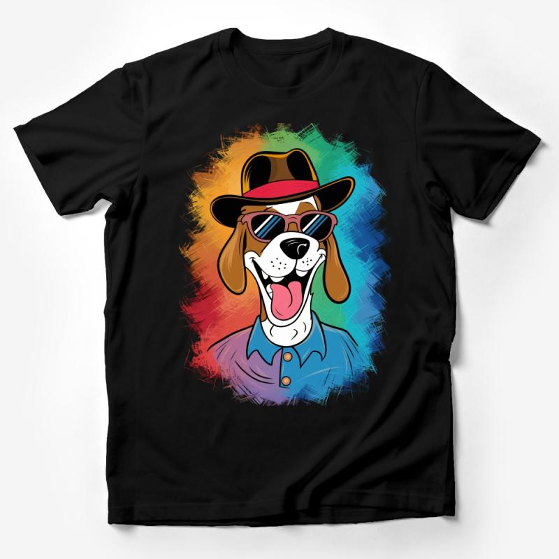 Cool Dog in Hat and Sunglasses T-Shirt, Colorful Animal Graphic Tee, Unisex Fashion Casual Wear, Pet Lover Gift Idea, Hipster Dog Shirt Male T-Shirt