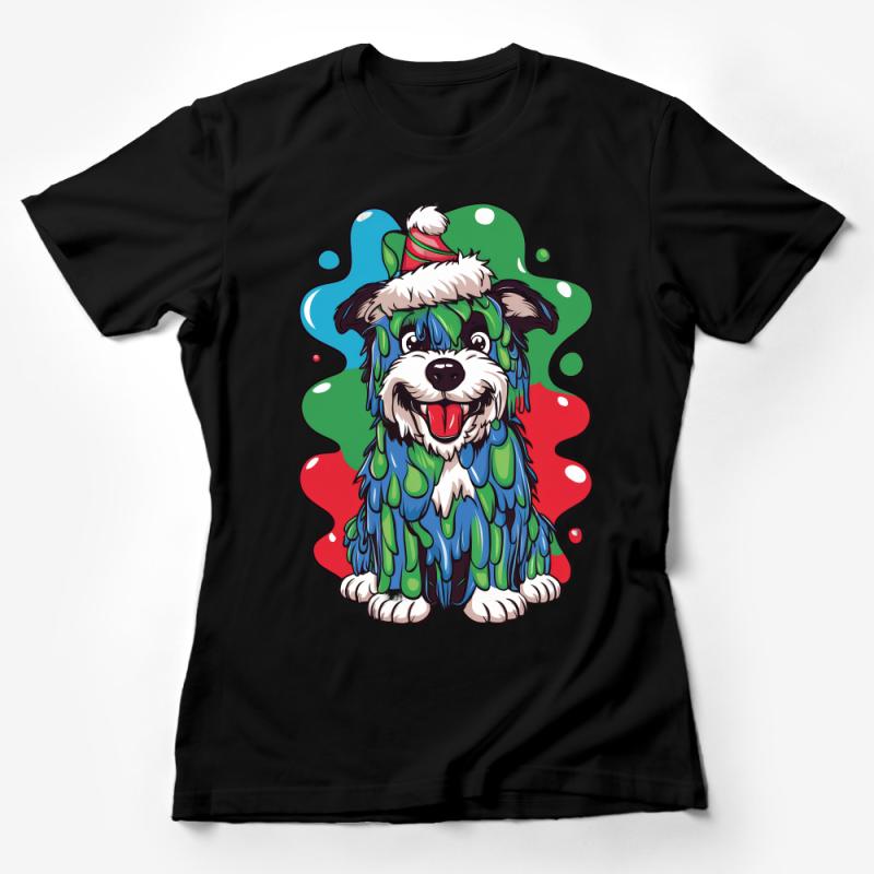 Festive Dog T-Shirt, Christmas Puppy with Santa Hat, Cute Holiday Pet Apparel, Casual Winter Dog Lover Gift, Unisex Graphic Tee Female T-Shirt