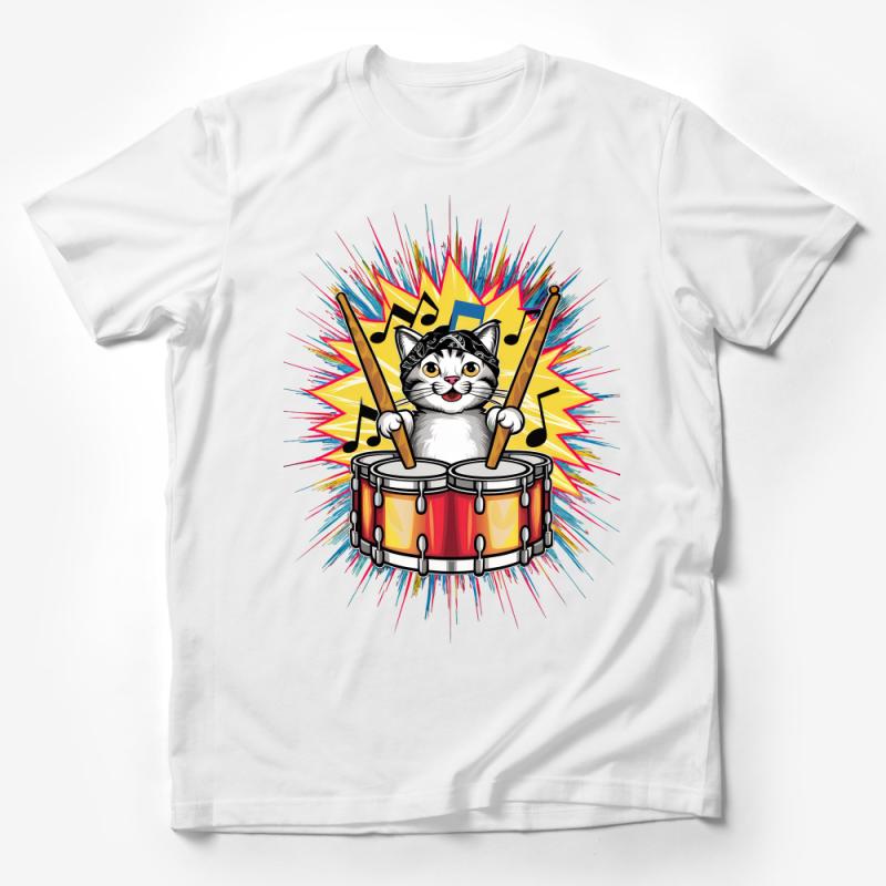 Cat Playing Drums T-Shirt, Musician Kitty Graphic Tee, Colorful Percussionist Cat Top, Drummer Cat Lover Gift, Unisex T-Shirt Male T-Shirt