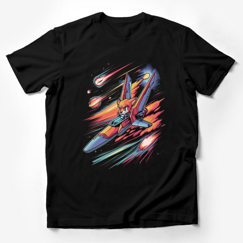 Retro Space Fox Pilot Graphic Tee, Vintage Style T-Shirt, Unisex Adult Casual Wear, Vibrant Colors Male T-Shirt