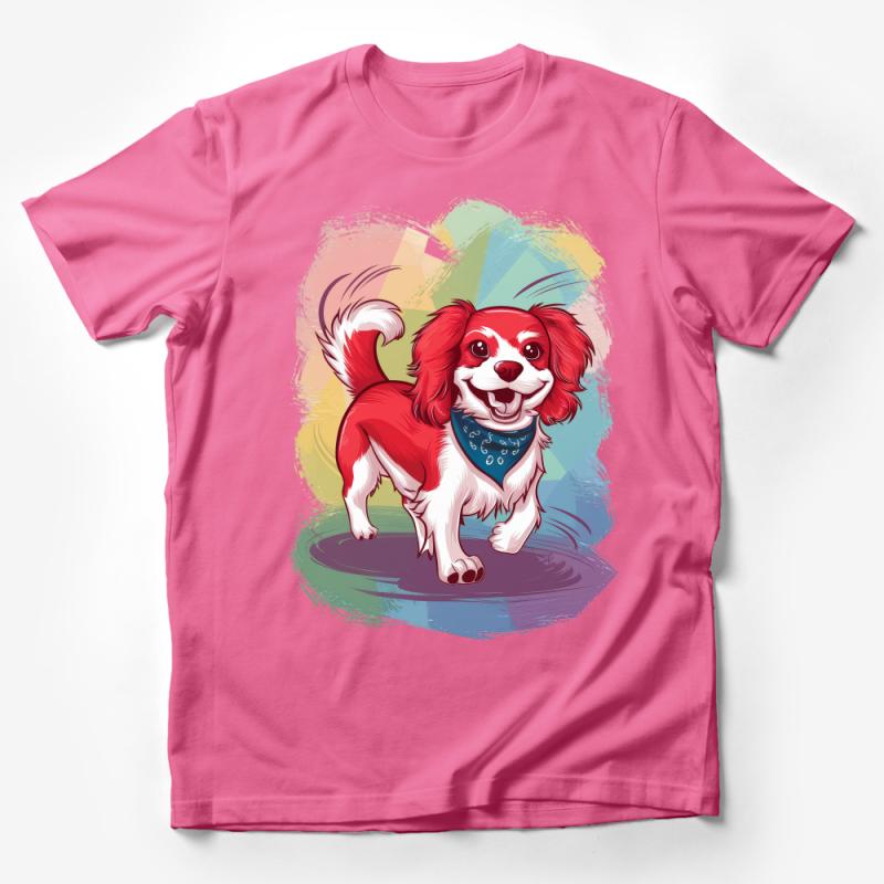 Happy Dog Illustration T-Shirt, Colorful Pet Art Tee, Vibrant Animal Drawing, Unisex Cotton Shirt Male T-Shirt