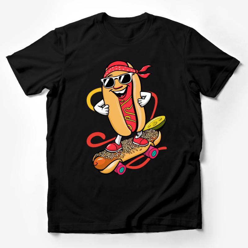 Funny Hot Dog Skateboarding T-Shirt, Cool Street Food Tee, Unisex Graphic Skate Shirt, Casual Novelty Apparel Male T-Shirt