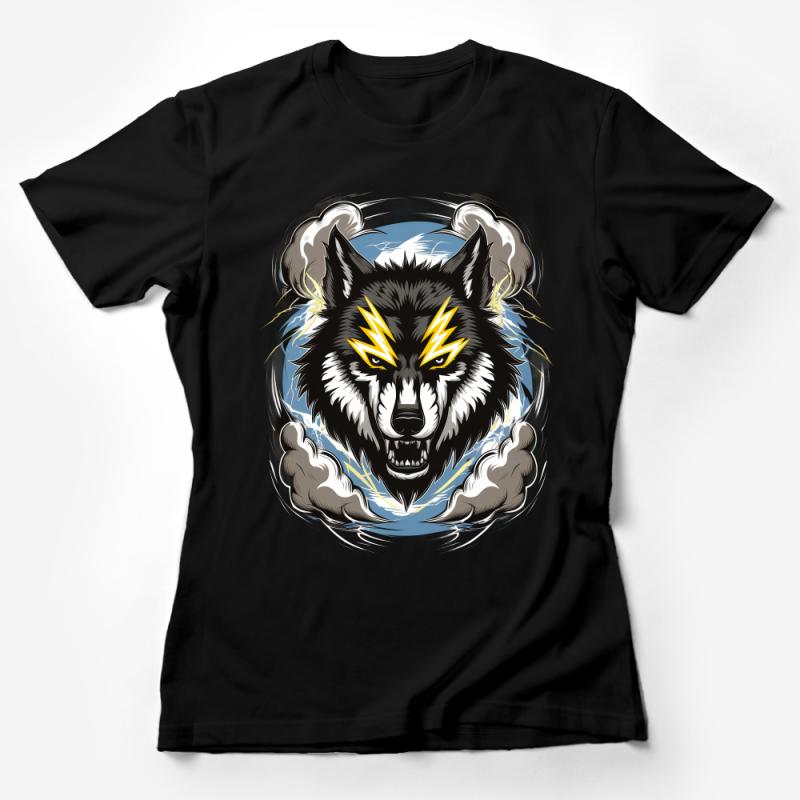 Men's Graphic Wolf T-Shirt, Electric Wolf Design, Cool Animal Print Tee, Casual Streetwear, Bold Lightning Wolf Illustration Top Female T-Shirt