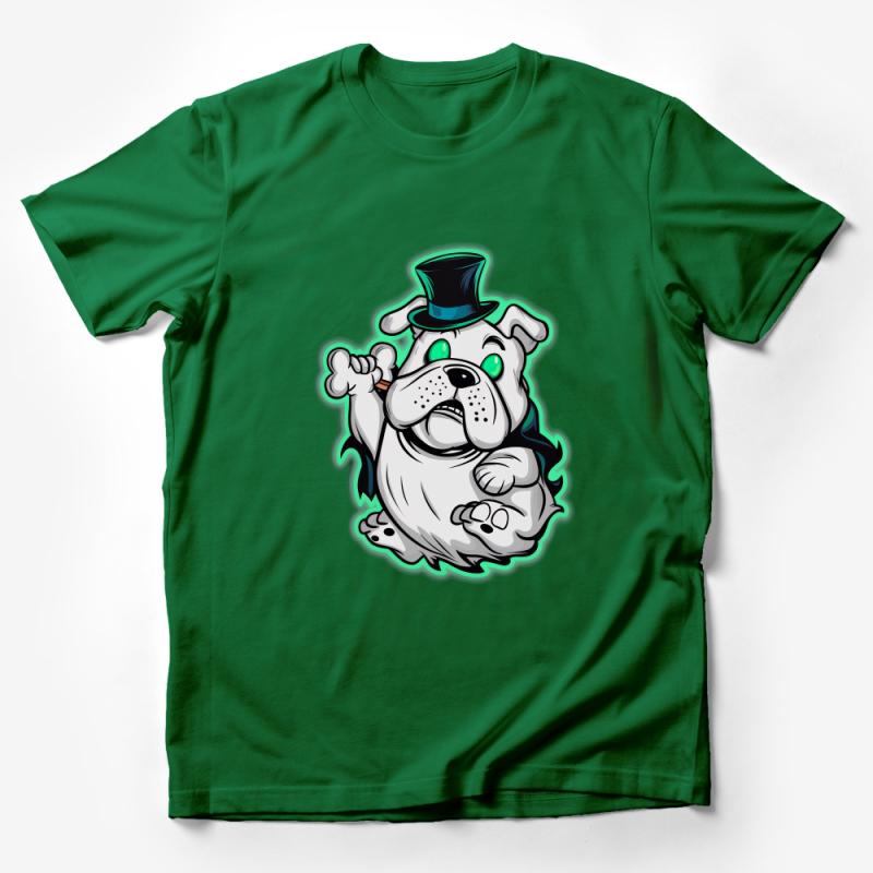 Cute Bulldog T-Shirt, Cartoon Dog with Top Hat, Green Eyed Puppy Tee, Unisex Cartoon Animal Shirt, Gift for Dog Lovers Male T-Shirt