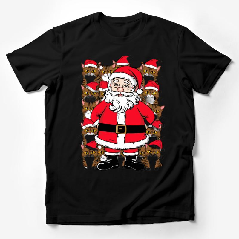 Santa Claus with Christmas Cats T-Shirt, Festive Holiday Tee, Santa and Kittens, Xmas Cat Lover Gift, Unisex Adult Clothing Male T-Shirt