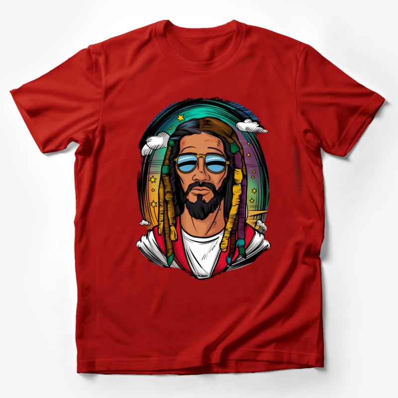 Cool Rasta Man T-Shirt, Reggae Style Graphic Tee, Colorful Dreadlocks and Sunglasses Design Unisex Shirt Male T-Shirt