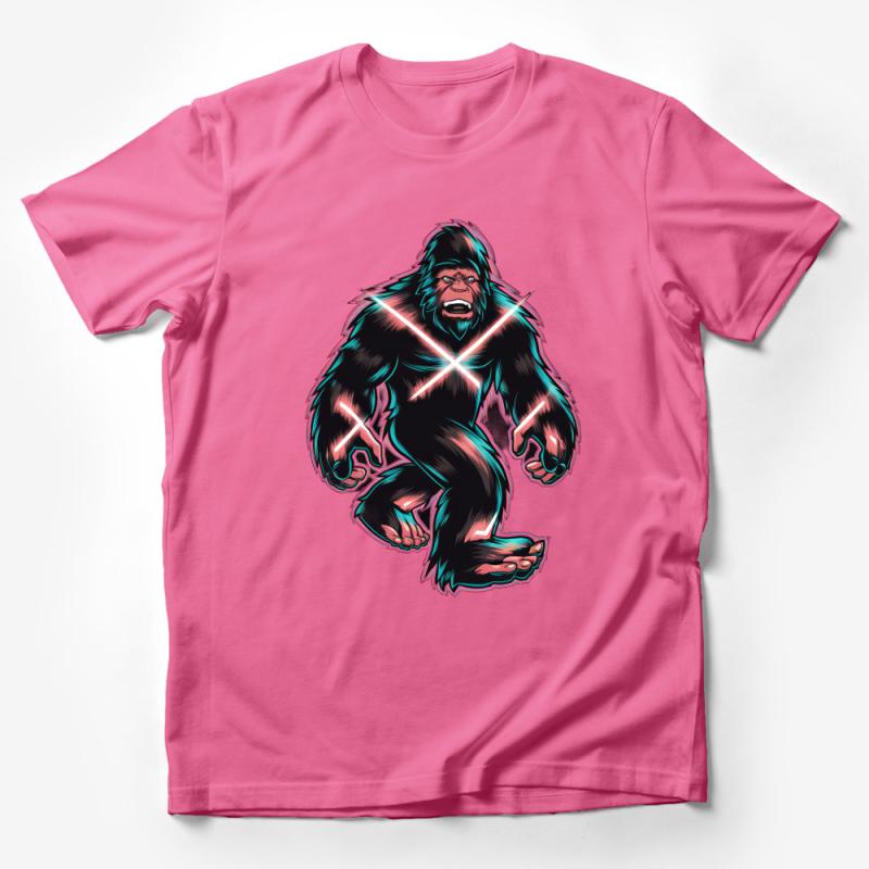 Retro Neon Gorilla T-Shirt, Cool Cyberpunk Ape Tee, Unisex Graphic Shirt, Unique Animal Design Top, Streetwear Fashion Male T-Shirt