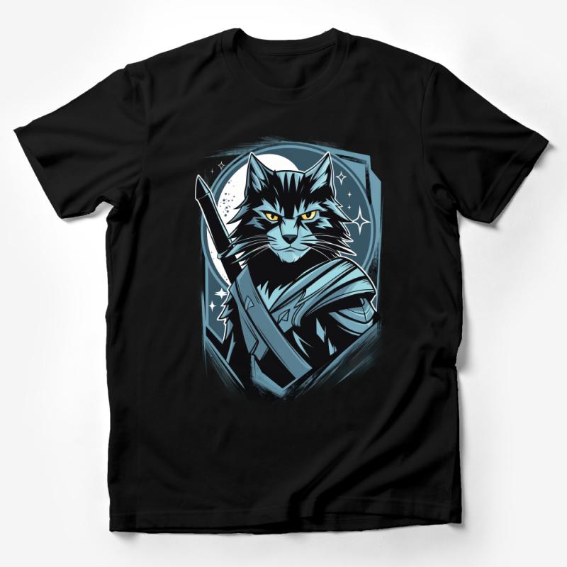 Warrior Cat Knight T-Shirt, Feline Fantasy Armor Tee, Unisex Graphic Cat Lover Shirt, Cool Cat Gift Idea Male T-Shirt