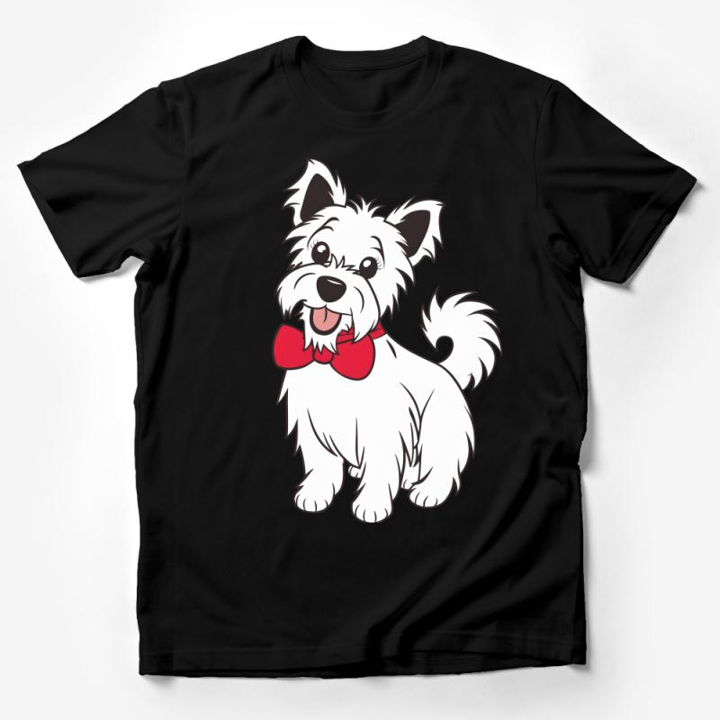 Cute White Terrier Dog with Red Bow T-Shirt, Unisex Graphic Tee, Animal Lover Casual Wear, Soft Cotton Shirt Male T-Shirt