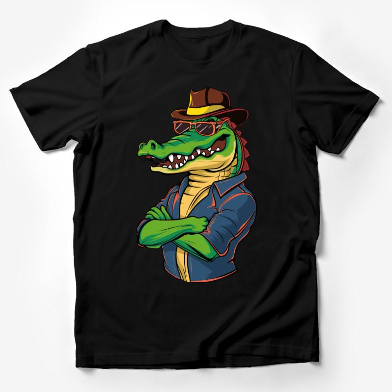 Cool Crocodile Cartoon T-Shirt, Funny Alligator Graphic Tee, Unisex Adult Casual Shirt, Novelty Animal Top, Trendy Urban Streetwear Male T-Shirt