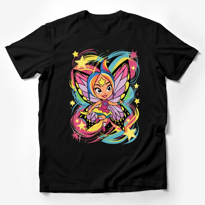 Kids Fairy T-Shirt, Colorful Magical Winged Character, Girls Birthday Gift Tee, Fantasy Art Clothing, Vibrant Cartoon Top Male T-Shirt