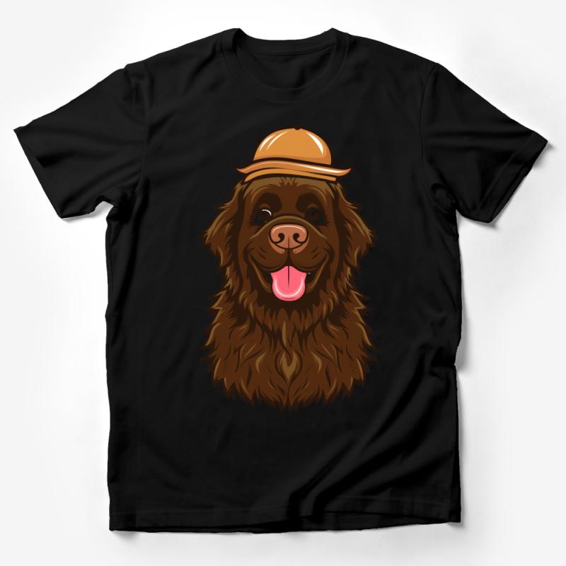 Happy Brown Dog Cartoon T-Shirt, Cute Puppy with Hat Graphic Tee, Unisex Animal Lover Shirt, Casual Comfortable Cotton Top Male T-Shirt