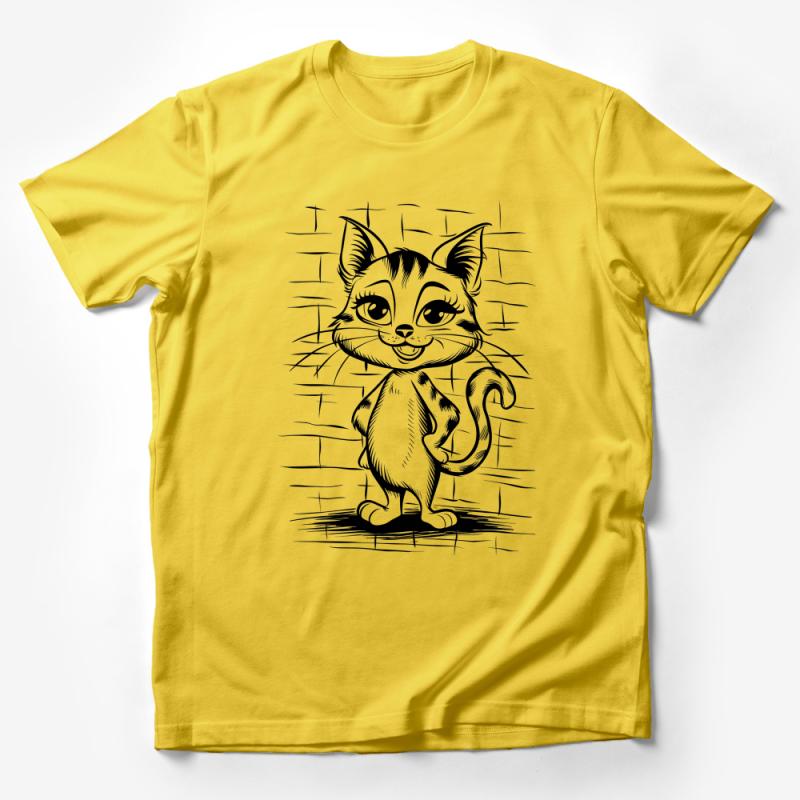 Cute Cartoon Cat T-Shirt, Whimsical Feline Illustration Tee, Black and White, Animal Lover Gift, Unisex Shirt for All Ages Male T-Shirt