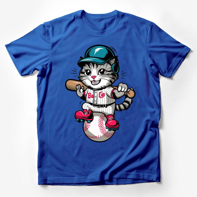 Kids Baseball T-Shirt, Cartoon Cat Player Graphic Tee, Youth Athletic Shirt, Unisex Children's Sports Top Male T-Shirt