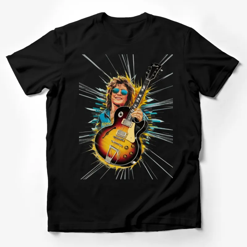 Vintage Rock Guitar and Cool Sunglasses Man Graphic T-Shirt, Music Lover Tee, Retro Style Apparel Male T-Shirt