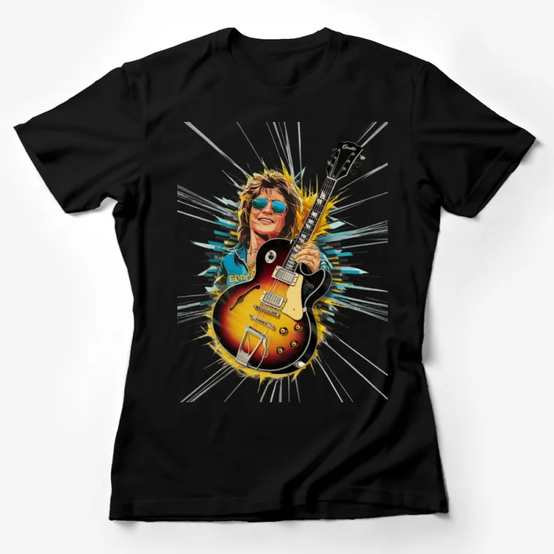 Vintage Rock Guitar and Cool Sunglasses Man Graphic T-Shirt, Music Lover Tee, Retro Style Apparel Female T-Shirt