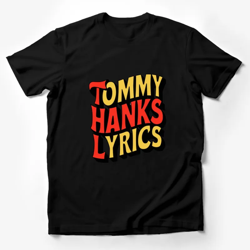 Tommy Hanks Lyrics Bold Graphic Print T-Shirt, Unisex Vintage Style Black and Red Tee, Artistic Casual Wear Male T-Shirt