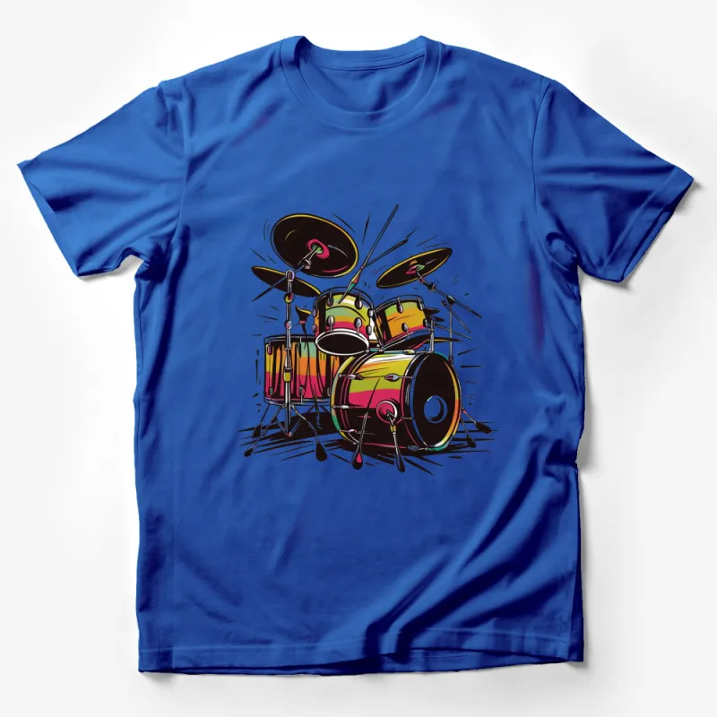 Colorful Drum Set Graphic T-Shirt, Drummer Gift, Music Band Tee, Vibrant Unisex Shirt Male T-Shirt