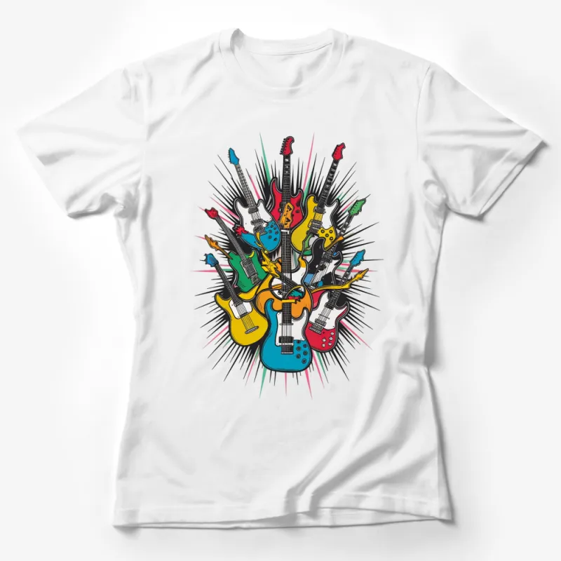 Colorful Electric Guitar Circle Design T-Shirt, Music Lover Gift, Unisex Guitarist Tee Female T-Shirt