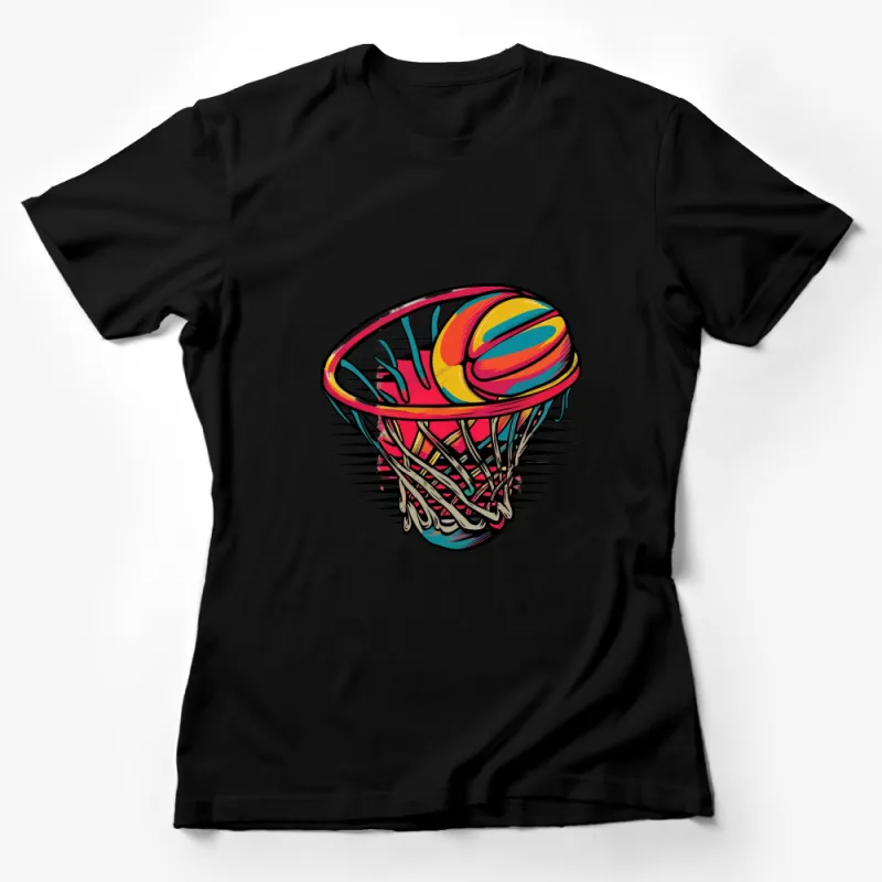 Colorful Basketball Net Graphic T-Shirt, Vibrant Sports Tee, Unisex Fashion Apparel Female T-Shirt