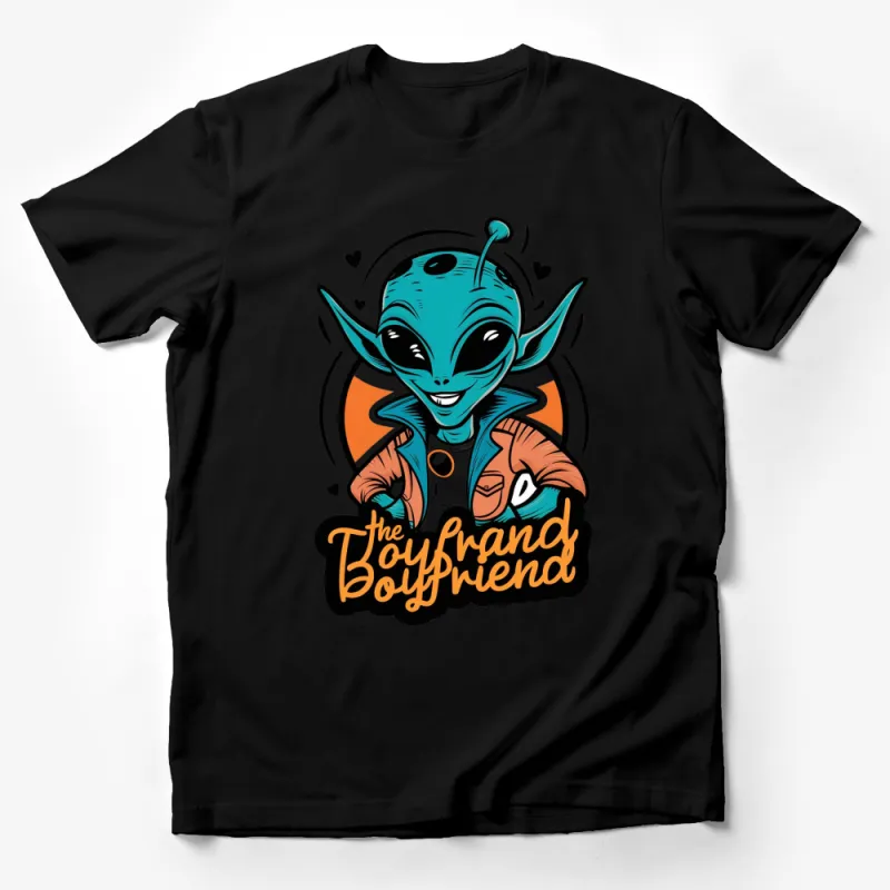 Alien Boyfriend Cartoon Graphic Tee, Cute Extraterrestrial Character T-Shirt, Fun Sci-Fi Apparel, Unique Gift Idea Male T-Shirt