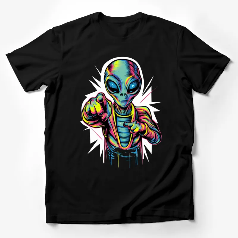 Alien Graphic T-Shirt, Colorful UFO Extraterrestrial Art, Unisex Fashion Top, Cool Outer Space Apparel Male T-Shirt