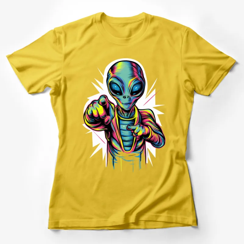 Alien Graphic T-Shirt, Colorful UFO Extraterrestrial Art, Unisex Fashion Top, Cool Outer Space Apparel Female T-Shirt