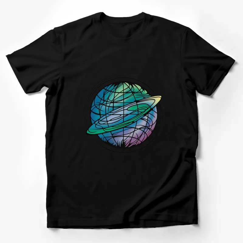 Colorful Planet with Rings Graphic T-Shirt, Space Lover Gift, Unisex Tee Design Male T-Shirt