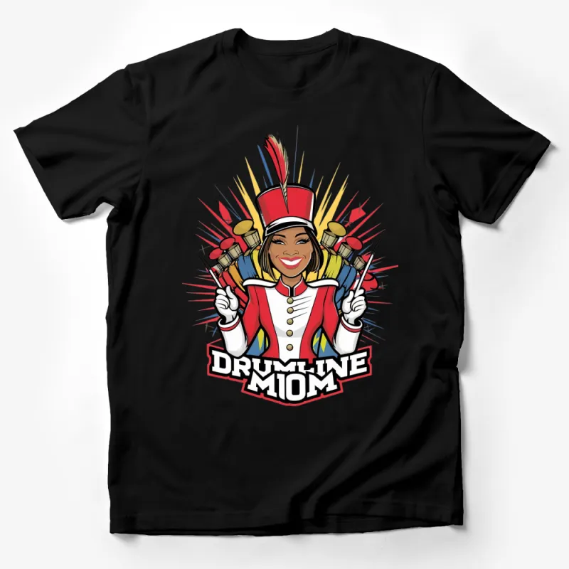 Drumline Mom T-Shirt, Colorful Marching Band Mom Graphic Tee, Performance Support Musical Apparel, Gift for Music Parents Male T-Shirt