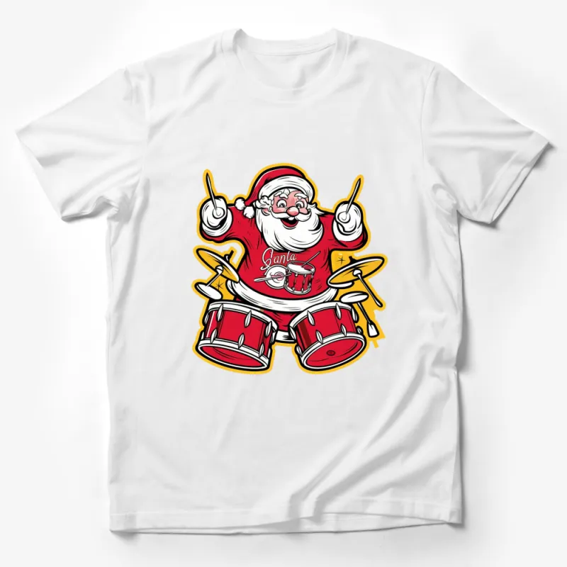 Rocking Santa Drummer T-Shirt, Christmas Drumming Santa Claus, Holiday Festive Apparel Male T-Shirt