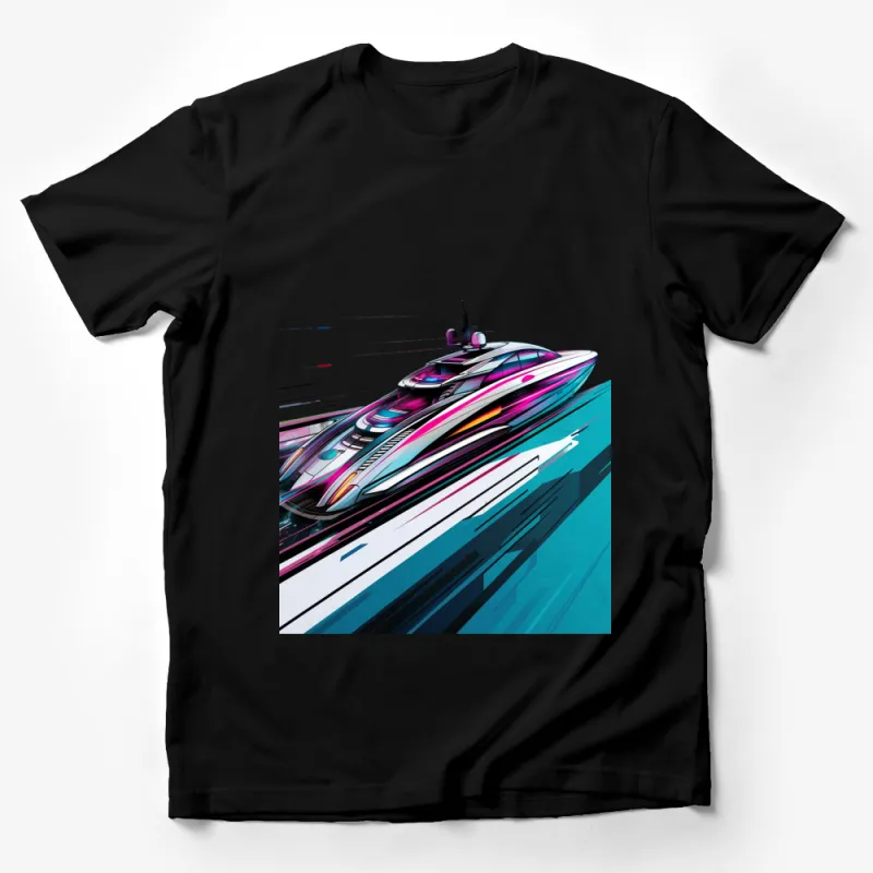 Stylish Modern Yacht Design T-Shirt, Colorful Abstract Boat Graphic Tee, Unique Watercraft Illustration Top Male T-Shirt