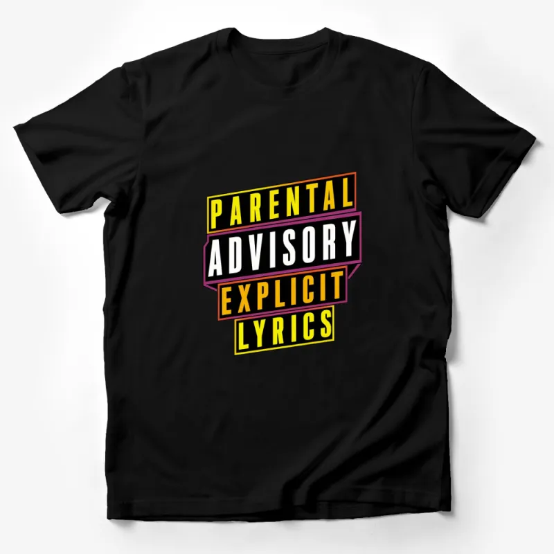 Parental Advisory Explicit Lyrics Bold Graphic T-Shirt, Trendy Music Lover Tee, Colorful Statement Casual Wear Male T-Shirt