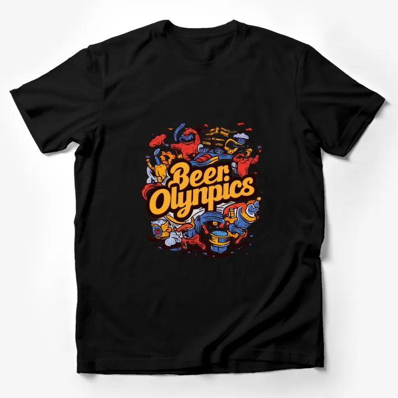 Beer Olympics Graphic T-Shirt, Colorful Party Games Tee, Men's and Women's Casual Shirt Male T-Shirt