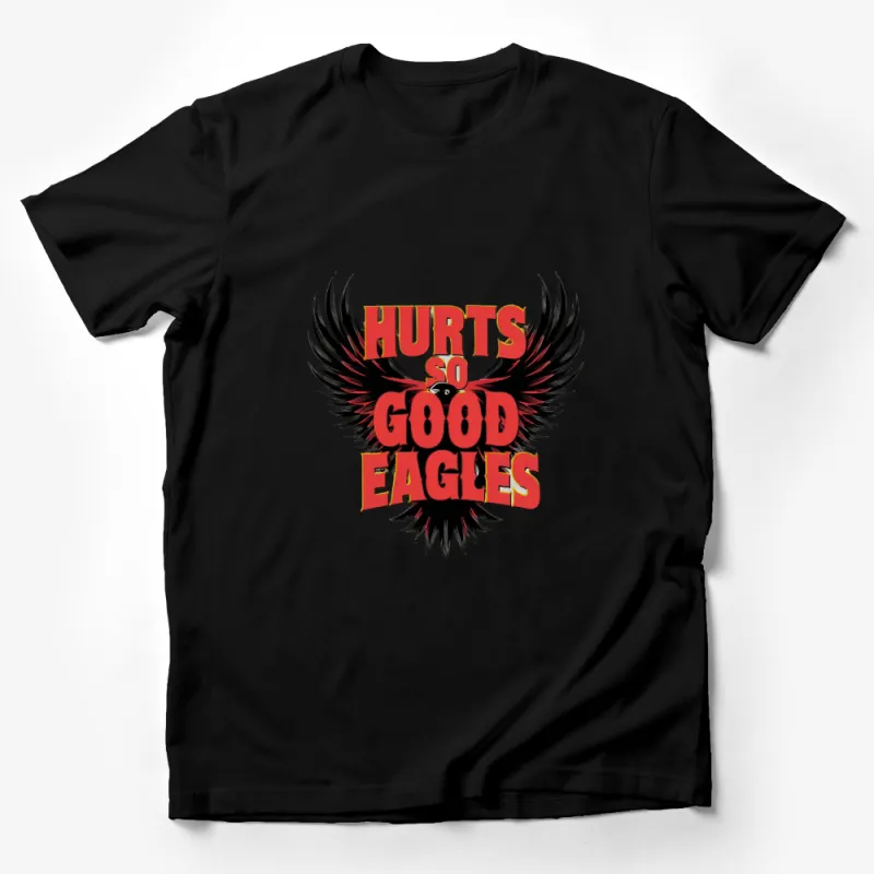 Hurts So Good Eagles Winged Graphic T-Shirt, Bold Red and Black Design, Unisex Tee Male T-Shirt